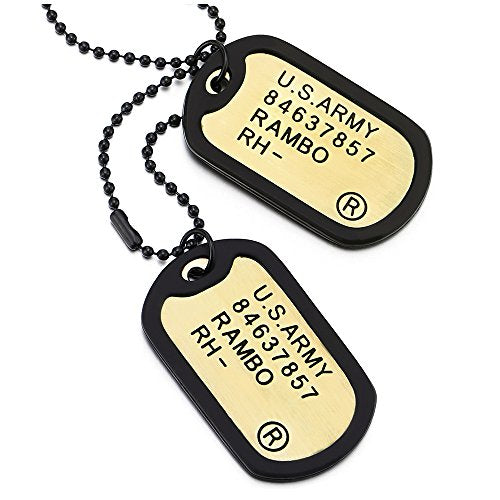 Two-Pieces Military Army Dog Tag with Black Silicone Mens Pendant Necklace, 28 inches Ball Chain - COOLSTEELANDBEYOND Jewelry