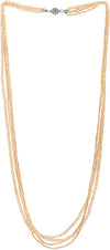 Champagne Gold Long Statement Necklace Multi-Strand Chains with Crystal Beads Charms Pendant - COOLSTEELANDBEYOND Jewelry