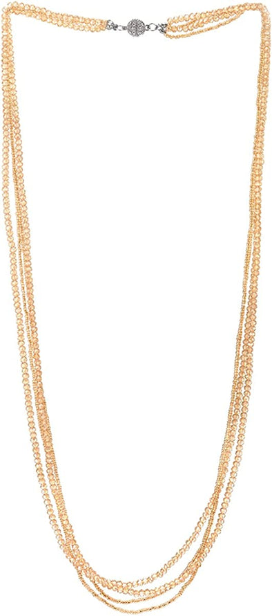 Champagne Gold Long Statement Necklace Multi-Strand Chains with Crystal Beads Charms Pendant - COOLSTEELANDBEYOND Jewelry
