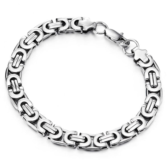 Classic Stainless Steel Braided Link Byzantine Chain Bracelet for Men Women Silver Color Polished - COOLSTEELANDBEYOND Jewelry