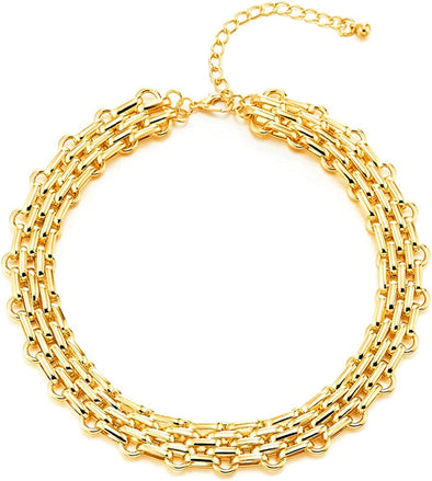 Gold Color Interwoven Braided Link Chain Statement Necklace, Large Collar Necklace Party Dress - COOLSTEELANDBEYOND Jewelry