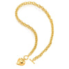 Gold Color Link Chain Toggle Clasp Statement Necklace with Puff Heart Charm - COOLSTEELANDBEYOND Jewelry