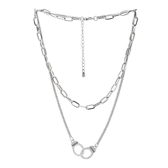 Hipster Womens Handcuff Necklace Two-strand Rolo Chain Oval Link Chain Silver Color, Punk Rock - COOLSTEELANDBEYOND Jewelry