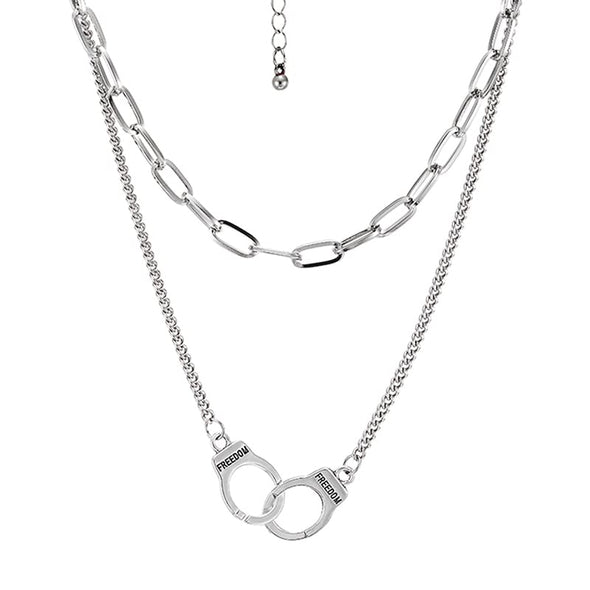 Hipster Womens Handcuff Necklace Two-strand Rolo Chain Oval Link Chain Silver Color, Punk Rock - COOLSTEELANDBEYOND Jewelry