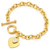 Ladies Steel Gold Color Link Chain Bracelet with Dangling Heart of Cubic Zirconia, Toggle Clasp - COOLSTEELANDBEYOND Jewelry