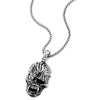 Mens Steel One-eye Flame Crack Skull Pendant Necklace with Cubic Zirconia and 30 inches Wheat Chain - COOLSTEELANDBEYOND Jewelry