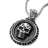 Mens Women Retro Style Blackened Stainless Steel Circle Skulls Pendant Necklace, 30 inch Wheat Chain - COOLSTEELANDBEYOND Jewelry