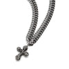 Mens Women Silver Black Two-strand Curb Chain Necklace with Cross in Grey Rhinestones - COOLSTEELANDBEYOND Jewelry