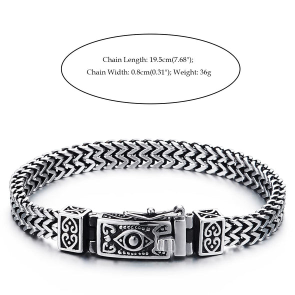 Mens Women Stainless Steel Franco Link Curb Chain Bracelet, Vintage Eye Spring Box Clasp 8.46 inches - COOLSTEELANDBEYOND Jewelry