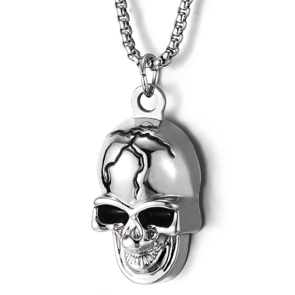 Skull Pendant Necklace for Men Women High Polished with 30 inches Wheat Chain - COOLSTEELANDBEYOND Jewelry