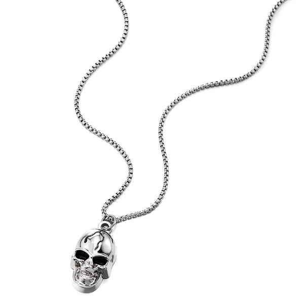 Skull Pendant Necklace for Men Women High Polished with 30 inches Wheat Chain - COOLSTEELANDBEYOND Jewelry