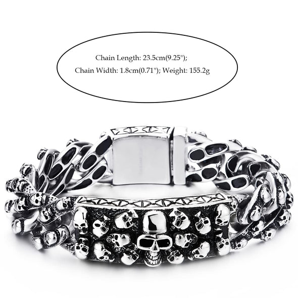 Stainless Steel Skull Charms Curb Chain Mens Large Skull Plate ID Identification Bracelet - COOLSTEELANDBEYOND Jewelry