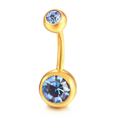 Surgical Steel Gold Belly Button Ring Body Jewelry Piercing Ring Navel Ring with Blue Cubic Zirconia - COOLSTEELANDBEYOND Jewelry