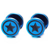 Men Women Blue Circle Star Stud Earring Black Enamel, Steel Cheater Fake Ear Plugs Gauges Tunnel - COOLSTEELANDBEYOND Jewelry