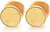 Men Women Gold Color Screw Circle Stud Earrings with Sand Glitter, Steel Cheater Fake Plugs Gauges - COOLSTEELANDBEYOND Jewelry