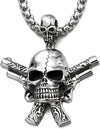 Mens Large Gun Pistol Skull Pendant Necklace Stainless Steel Polished with 30 in Wheat Chain - COOLSTEELANDBEYOND Jewelry