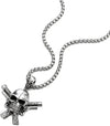 Mens Large Gun Pistol Skull Pendant Necklace Stainless Steel Polished with 30 in Wheat Chain - COOLSTEELANDBEYOND Jewelry