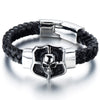 Mens Large Skull Leather Bracelet in Stainless Steel and Genuine Leather Straps 9 Inch Gothic Style - COOLSTEELANDBEYOND Jewelry