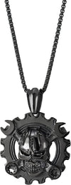 Mens Steel Vintage Mechanic Wrench Gear Wheel Skull Pendant Necklace 30 in Wheat Chain Biker Gothic - COOLSTEELANDBEYOND Jewelry
