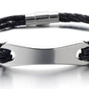 Mens Women Steel ID Identity Bracelet with Genuine Braided Leather Bangle Bracelet Wristband - COOLSTEELANDBEYOND Jewelry