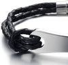 Mens Women Steel ID Identity Bracelet with Genuine Braided Leather Bangle Bracelet Wristband - COOLSTEELANDBEYOND Jewelry