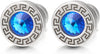 Mens Women Steel Stud Earrings with Greek Key Pattern and 5mm Blue Cubic Zirconia, Screw Back, 2pcs - COOLSTEELANDBEYOND Jewelry