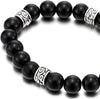 Mens Womens Black Beads Bracelet with 10mm Black Onyx and 4 Ethnic Metal Beads Charms, Prayer Mala - COOLSTEELANDBEYOND Jewelry