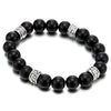 Mens Womens Black Beads Bracelet with 10mm Black Onyx and 4 Ethnic Metal Beads Charms, Prayer Mala - COOLSTEELANDBEYOND Jewelry