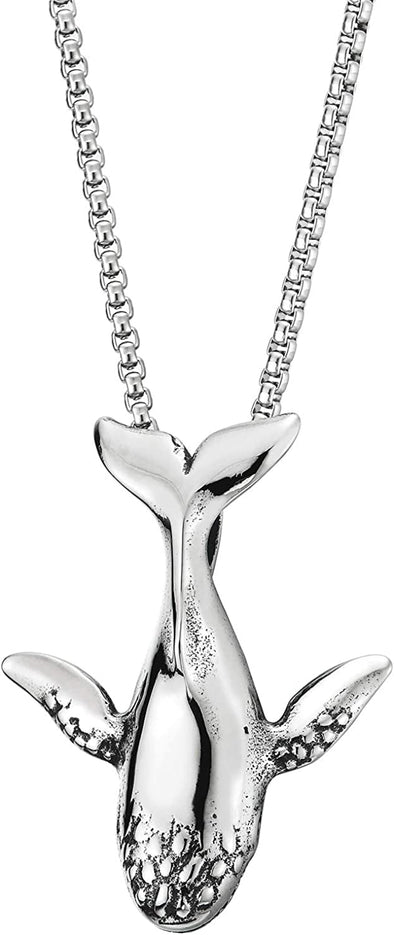 Mens Womens Stainless Steel Vintage Whale Pendant Necklace with Wheat Chain, Unique - COOLSTEELANDBEYOND Jewelry