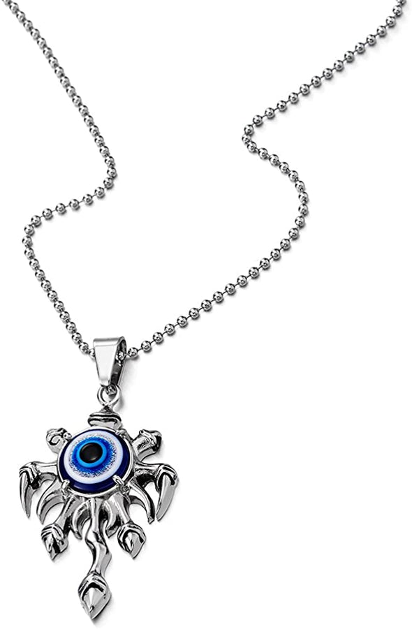Mens Womens Steel Evil Eye Protection Pendant Necklace with 30 inches Ball Chain - COOLSTEELANDBEYOND Jewelry