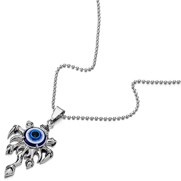 Mens Womens Steel Evil Eye Protection Pendant Necklace with 30 inches Ball Chain - COOLSTEELANDBEYOND Jewelry