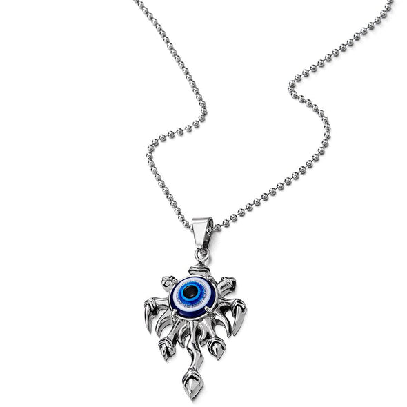 Mens Womens Steel Evil Eye Protection Pendant Necklace with 30 inches Ball Chain - COOLSTEELANDBEYOND Jewelry