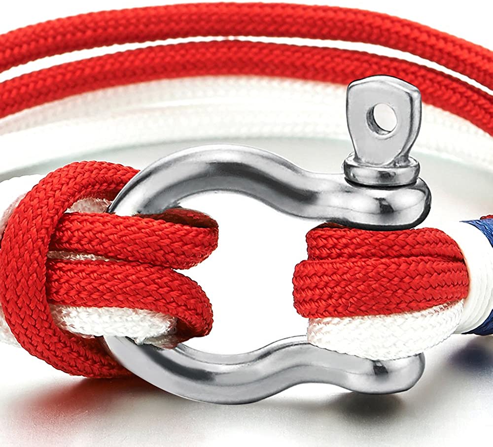 Mens Womens Steel Screw Anchor Shackles Red White Nautical Sailor Rope ...