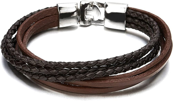 Multi-Strand Black Brown Braided Leather Bracelet for Men and Women - COOLSTEELANDBEYOND Jewelry