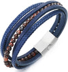 Multi-Strand Brown Gem Stone Bead Chain Blue Braided Leather Bracelet Wristband Steel Magnetic Clasp - COOLSTEELANDBEYOND Jewelry