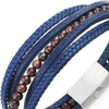 Multi-Strand Brown Gem Stone Bead Chain Blue Braided Leather Bracelet Wristband Steel Magnetic Clasp - COOLSTEELANDBEYOND Jewelry