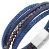 Multi-Strand Brown Gem Stone Bead Chain Blue Braided Leather Bracelet Wristband Steel Magnetic Clasp - COOLSTEELANDBEYOND Jewelry