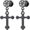 Pair Black Cross Screw Stud Earrings with Cubic Zirconia for Men Women - COOLSTEELANDBEYOND Jewelry