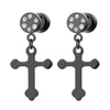 Pair Black Cross Screw Stud Earrings with Cubic Zirconia for Men Women - COOLSTEELANDBEYOND Jewelry