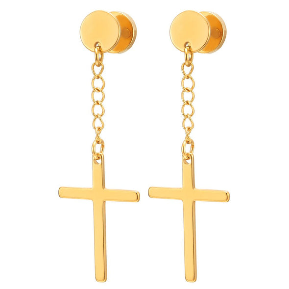 Buy 14K Gold Dagger Hanging Iced Cross Mens Dangle Huggie Hoop Earrings  Online in India - Etsy