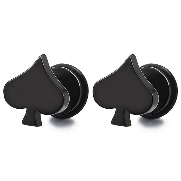 Pair Mens Womens Black Spade Stud Earrings Stainless Steel, Screw Back, Unique - COOLSTEELANDBEYOND Jewelry