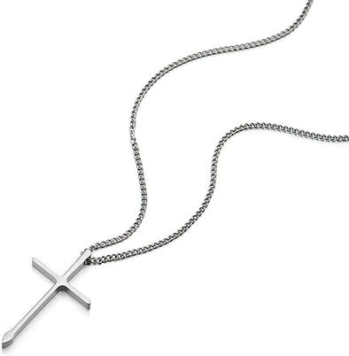 Small Unisex Cross Pendant Necklace for Mens and Womens Stainless Steel Silver Color High Polished - COOLSTEELANDBEYOND Jewelry
