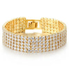 Sparkling Womens Crystal Rhinestones Cluster Cubic Zirconia Pave Wide Gold Color Bangle Bracelet - COOLSTEELANDBEYOND Jewelry