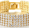 Sparkling Womens Crystal Rhinestones Cluster Cubic Zirconia Pave Wide Gold Color Bangle Bracelet - COOLSTEELANDBEYOND Jewelry