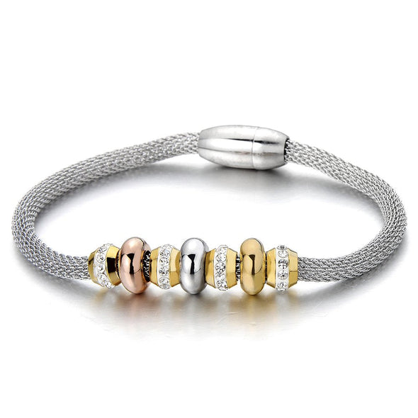 Stainless Steel Charm Bracelet for Women and with Stainless Steel Bead String and Cubic Zirconia - COOLSTEELANDBEYOND Jewelry