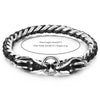 Stainless Steel Mens Dragon Curb Chain Bracelet Interwoven with Black Genuine Leather Strap - COOLSTEELANDBEYOND Jewelry