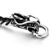 Stainless Steel Mens Dragon Curb Chain Bracelet Interwoven with Black Genuine Leather Strap - COOLSTEELANDBEYOND Jewelry