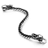 Stainless Steel Mens Dragon Curb Chain Bracelet Interwoven with Black Genuine Leather Strap - COOLSTEELANDBEYOND Jewelry