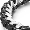 Stainless Steel Mens Dragon Curb Chain Bracelet Interwoven with Black Genuine Leather Strap - COOLSTEELANDBEYOND Jewelry