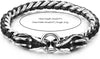 Stainless Steel Mens Dragon Curb Chain Bracelet Interwoven with Black Genuine Leather Strap - COOLSTEELANDBEYOND Jewelry